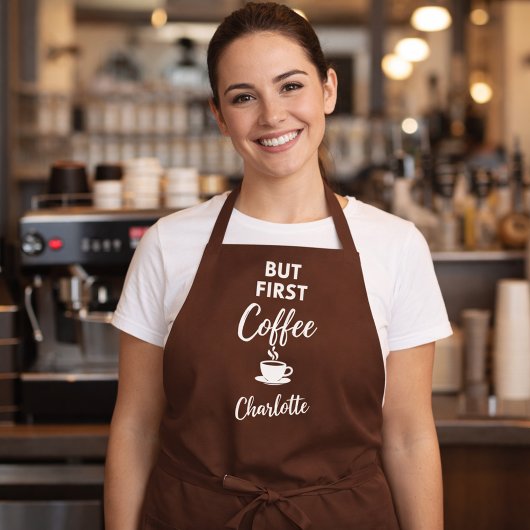 Eerst koffie bruine naam schrift schort