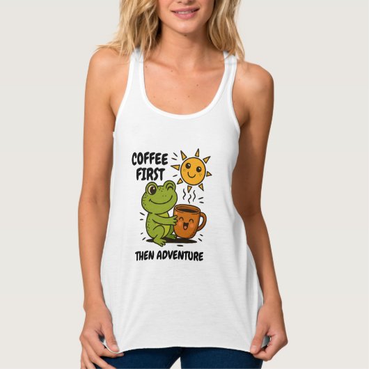 Eerst koffie, dan bergkamperen in het bos tanktop (Voorkant)