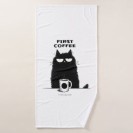 Eerst koffie, dan miauw – Grappige kat koffie lief Badhanddoek