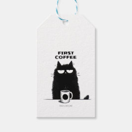 Eerst koffie dan miauw - Grappige kat koffie liefh Cadeaulabel