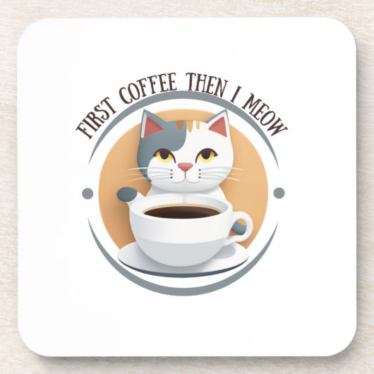 Eerst koffie, dan miauw ik een Schattigee kat Bier Onderzetter (Voorkant)