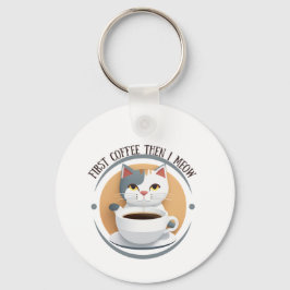 Eerst koffie, dan miauw ik een Schattigee kat Sleutelhanger