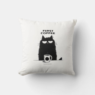 Eerst koffie dan poes – Grappige kat koffie liefhe Kussen
