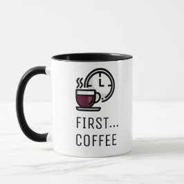 Eerst...Koffie met Retro Klok & Kopje Koffie Mok