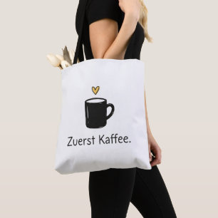 Eerst koffie Zwarte Mok Cute Hart Tote Bag