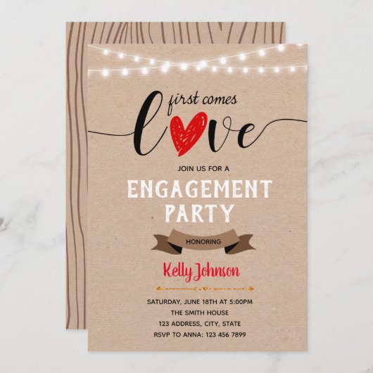 Eerst komt de liefde verloving uitnodiging (Voorkant / Achterkant)