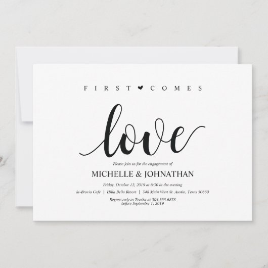 Eerst komt liefde, uitnodigt de Engagement Party Kaart (Voorkant)