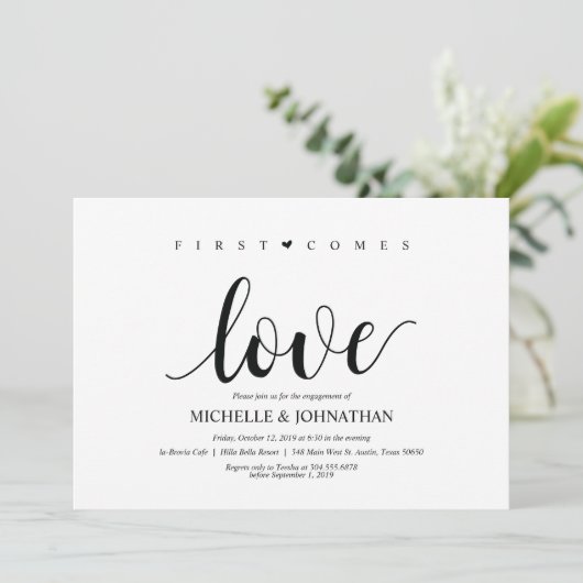 Eerst komt liefde, uitnodigt de Engagement Party Kaart (Staand voorkant)