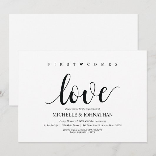 Eerst komt liefde, uitnodigt de Engagement Party Kaart (Voorkant / Achterkant)