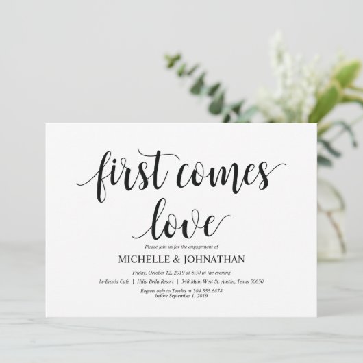 Eerst komt liefde, uitnodigt de Engagement Party Kaart (Staand voorkant)