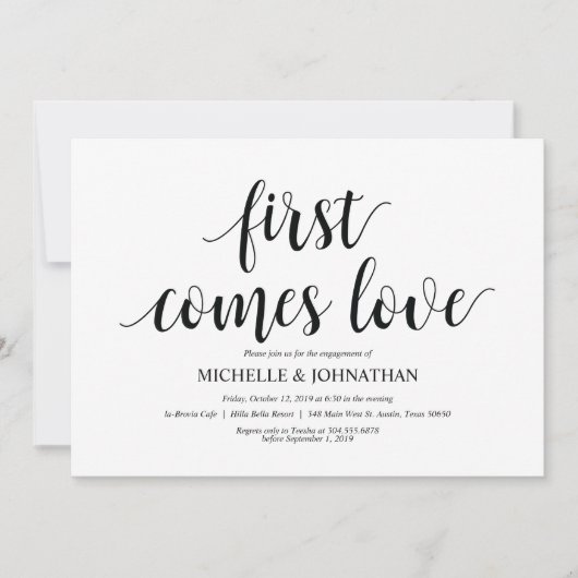 Eerst komt liefde, verlovingsfeest nodigt uit kaart (Voorkant)