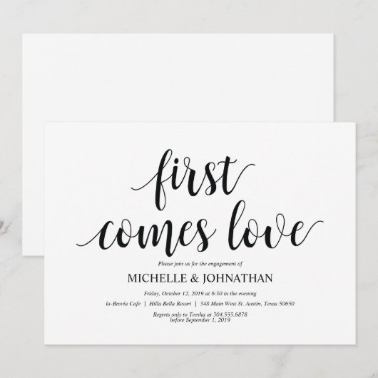 Eerst komt liefde, verlovingsfeest nodigt uit kaart (Voorkant / Achterkant)