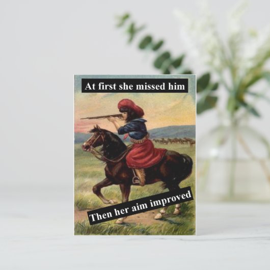 Eerst miste ze hem. Dan werd haar doel verbeterd Briefkaart (Staand voorkant)