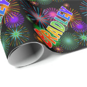 Eerst naam "BRADLEY" + Vuurwerk regenboog Cadeaupapier (Rol Hoek)