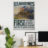 Eerst naar Vecht USMC-Poster Poster (Thuiskantoor)