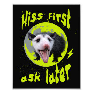 Eerst Sissen Dan Vragen Funny Opossum Humor Foto Afdruk