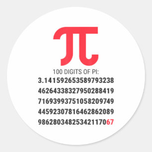 Eerste 100 Cijfers Van Pi 67 Nerds Geeks Wiskunde  Ronde Sticker