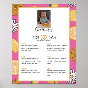 Eerste 100 Levensmiddelen Roze babymeisjes Poster