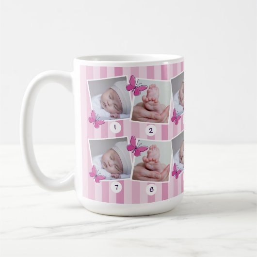 Eerste 12 maanden baby foto collage roze vlinder  koffiemok (Links)