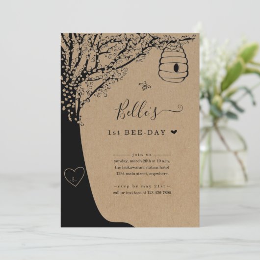 Eerste 1e Bij-dag Verjaardagsfeest Uitnodiging (Staand voorkant)