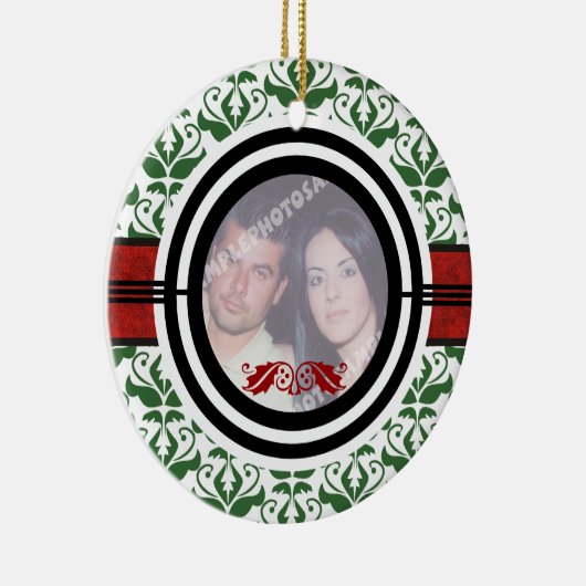 Eerste / 1e kerst damask foto ornament van het paa (Rechts)