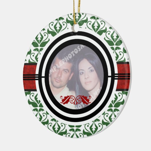Eerste / 1e kerst damask foto ornament van het paa (Links)
