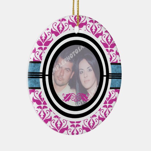 Eerste / 1e kerst damask foto ornament van het paa (Rechts)