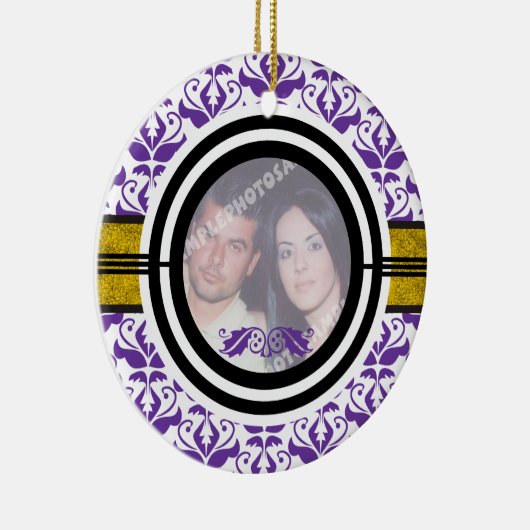 Eerste / 1e kerst damask foto ornament van het paa (Rechts)