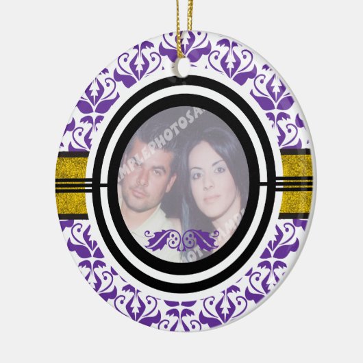Eerste / 1e kerst damask foto ornament van het paa (Links)