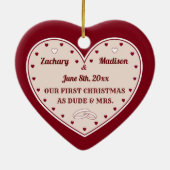 Eerste 1e Kerst Getrouwd Land Western Cadeau Keramisch Ornament (Achterkant)