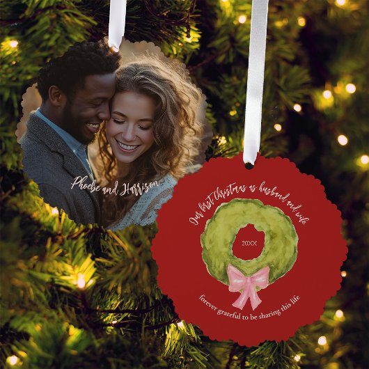 Eerste 1e Kerstmis Getrouwd met Mr. Mrs Keepsake F Ornament Kaart