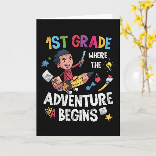 Eerste 1e klas Adventure School Leraar Kinder Jong Kaart (Gele Bloem)