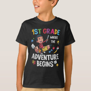 Eerste 1e klas-avontuur Schoolleraar Kinder jongen T-shirt