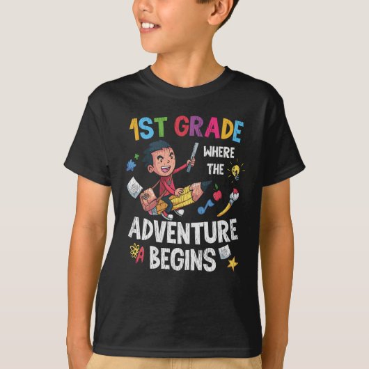 Eerste 1e klas-avontuur Schoolleraar Kinder jongen T-shirt (Voorkant)