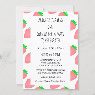 Eerste 1e verjaardag Aardbei Roze Baby Meisje 2024 Kaart