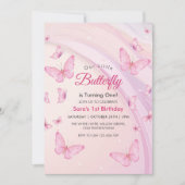 Eerste 1e verjaardag Baby Girl Butterflies Party Kaart (Voorkant)
