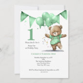 Eerste 1e verjaardag Beer ballonnen van Baby Boy Kaart (Voorkant)