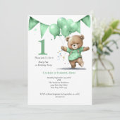 Eerste 1e verjaardag Beer ballonnen van Baby Boy Kaart (Staand voorkant)