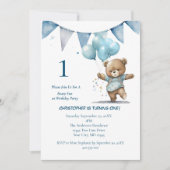 Eerste 1e verjaardag Beer ballonnen van Baby Boy Kaart (Voorkant)