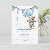 Eerste 1e verjaardag Beer ballonnen van Baby Boy Kaart (Staand voorkant)