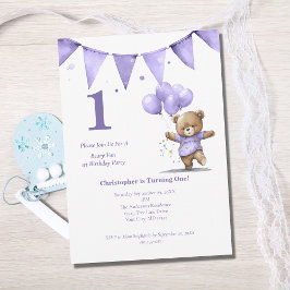 Eerste 1e verjaardag Beer ballonnen van Baby Boy Kaart