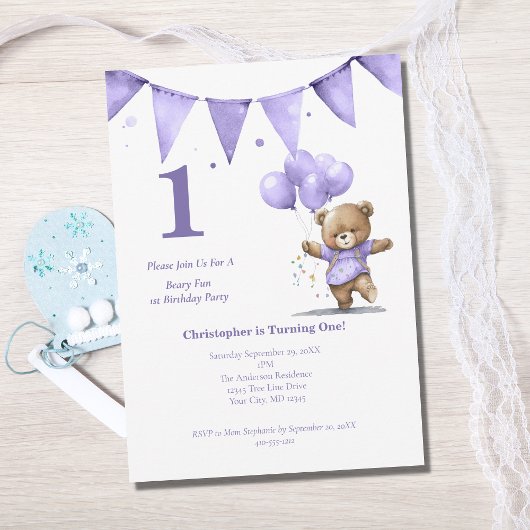 Eerste 1e verjaardag Beer ballonnen van Baby Boy Kaart