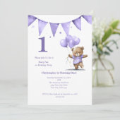 Eerste 1e verjaardag Beer ballonnen van Baby Boy Kaart (Staand voorkant)