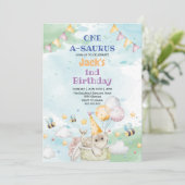 Eerste 1e Verjaardag Dino Dinosaur waterverf Kaart (Staand voorkant)