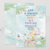 Eerste 1e Verjaardag Dino Dinosaur waterverf Kaart (Voorkant / Achterkant)