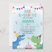 Eerste 1e verjaardag dinosaurus en taart kaart (Voorkant)