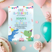 Eerste 1e verjaardag dinosaurus en taart kaart