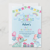 Eerste 1e verjaardag dinosaurussen & regenboog, li kaart (Voorkant)