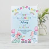 Eerste 1e verjaardag dinosaurussen & regenboog, li kaart (Staand voorkant)