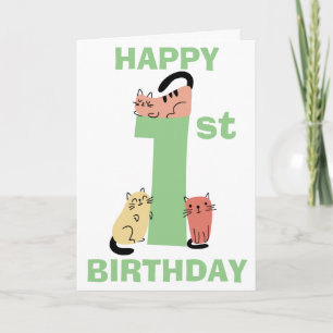 Eerste 1e verjaardag Doodle Katten Aangepast Beric Kaart
